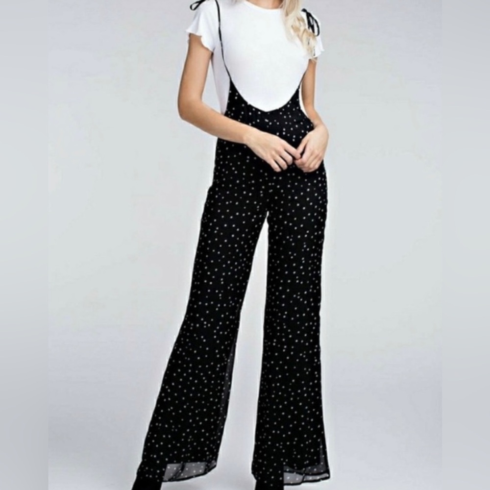 Honey Punch Black with White Stars Jumpsuit- Women’s Size M